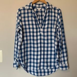 Lou & Grey Blue and white checkered Long sleeve collared top